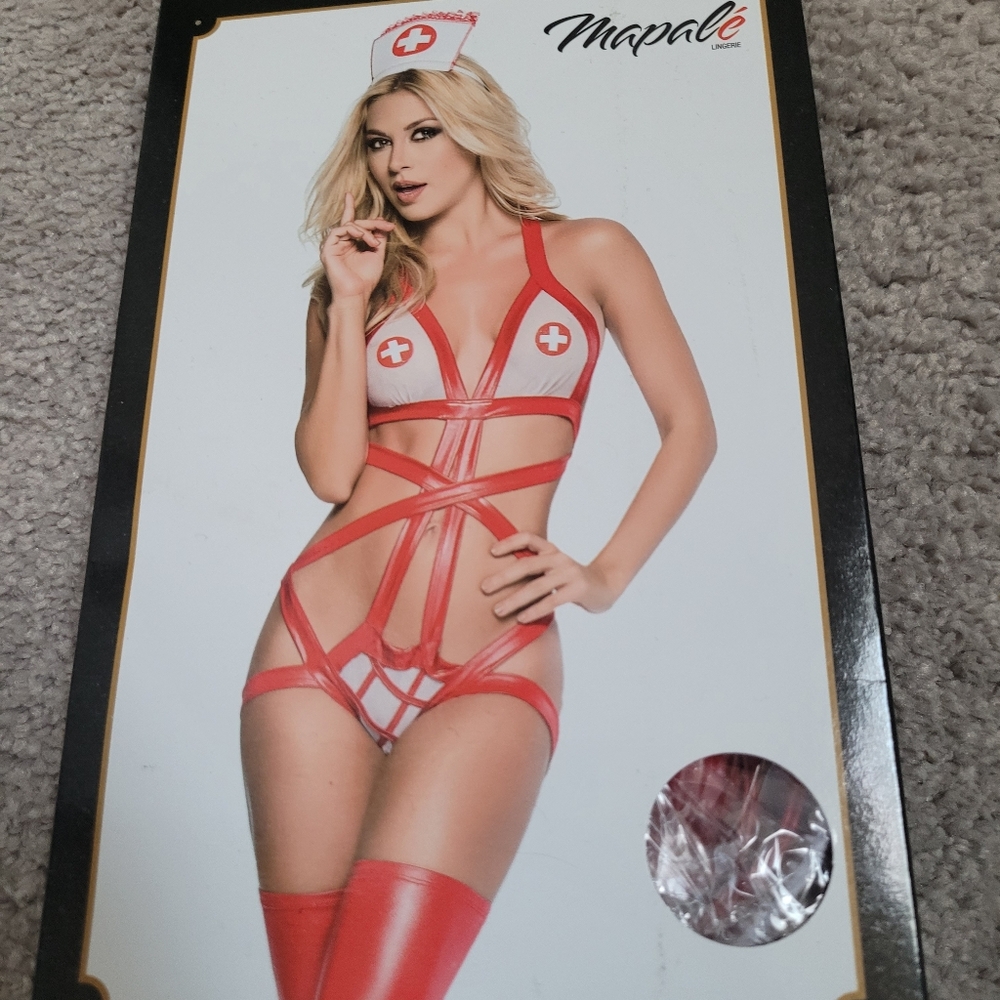 Red Strappy Nurse Costume Bodysuit